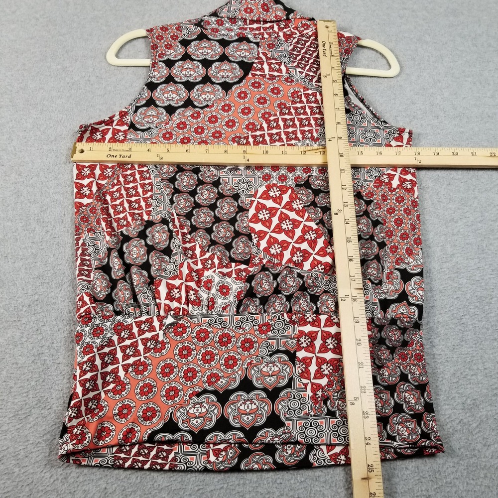 American City Wear Blouse Womens Medium Red Black Floral Tie Neck Sleeveless Top - Picture 6 of 9